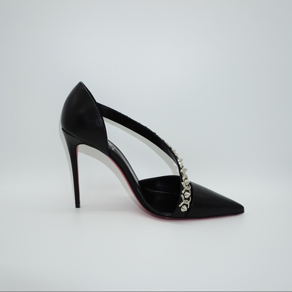 Christian Louboutin Deomina Chain 100 Black Spike Cross Strap Heel Pump 38.5 - Picture 10 of 11